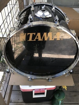 Винтажный 22-дюймовый басовый барабан 1980-90-х Tama Imperialstar - смоляной черный 20 зажимов сделано в Японии - Изображение 1 из 4