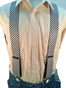 Men's, Black & White Checkerboard, XL, 2", Adj. Suspenders / Braces, Made n USA - Picture 1 of 4