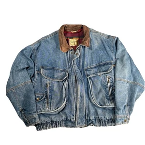 Vintage Levis Jacket Men’s SZ XL Denim Westernwear Aztec Lined Leather Collar - Picture 1 of 16