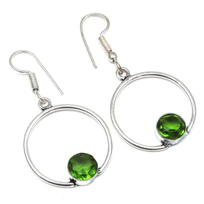 Pendientes de joyería de plata hechos a mano de piedras preciosas de cuarzo peridoto de 1,5"" Foto 1 de 4