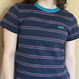 Vans Junior’s Cotton Striped Vans Logo T-shirt in Blue-Size Large - Picture 1 of 10