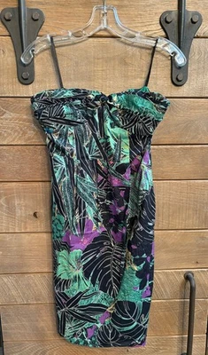 Vestido para mujer Edme & Esyllte talla 2 - sin tirantes, negro verde púrpura estampado floral Foto 1 de 3