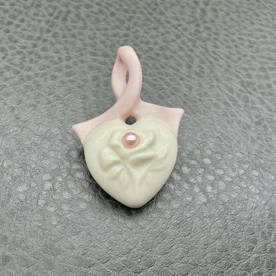 Lenox Brooch Pin Breast Cancer Awareness Pink Ribbon Heart Rose Porcelain 1.5" - Image 1 of 4