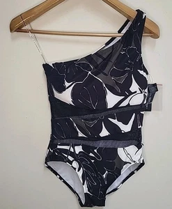 Nuevo con etiquetas Traje de baño floral de una pieza con recorte de malla de un hombro talla 10 de Carmen Marc Valvo - Imagen 1 de 11