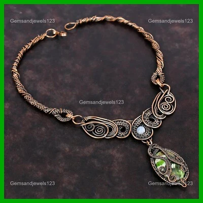 Collar de cadena de calcedonia de cromo australiano natural envuelto en alambre joyería cobre Foto 1 de 4