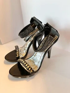 DELICACY Women's Black W/Silver Accents & Ankle Buckle High Heel Open Toe Size 7 - Picture 1 of 5