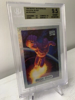 🔥 1994 Marvel Masterpieces Holofoil Silver #5 Iron Man Graded BGS 9.5 🟨 Pop 6 - Image 1 of 2