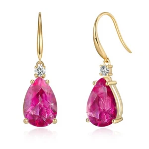 9ct Yellow Gold 8*12mm Pear-Shaped Rose Pink Topaz Earrings with gift box. - Picture 1 of 5
