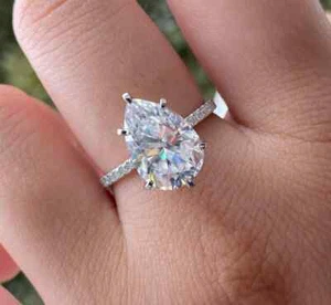 IGI 2.70 ct Pear Cut Solitaire with Accent Lab Grown Diamond Ring 14k White Gold - Picture 1 of 9