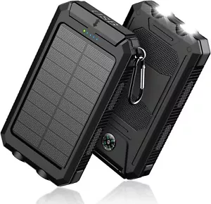 Solar Charger Power Bank Portable Fast Dual USB Built in Led Flashlight Compass - Picture 1 of 7