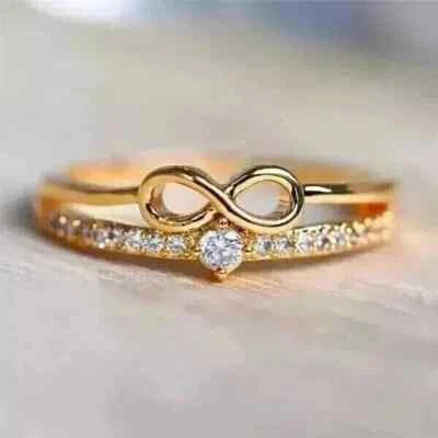 1Ct Round Lab Created Diamond Women Wedding Infinity Ring 14k Yellow Gold Plated - Image 1 of 4