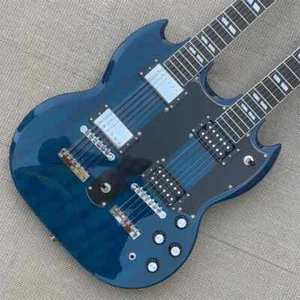 Relic Blue 12 & 6 Strings Double Neck Electric Guitar Split Parallelogram Inlay - Picture 1 of 14