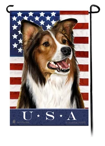 Patriotic USA Garden Flag - Sable and White Border Collie 020A - Picture 1 of 1