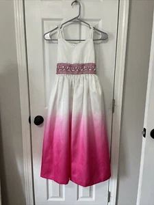 Girls’ Size 8 Long Formal Pageant Dress White/Pink Ombre Jeweled Waistband Belt - Picture 1 of 13