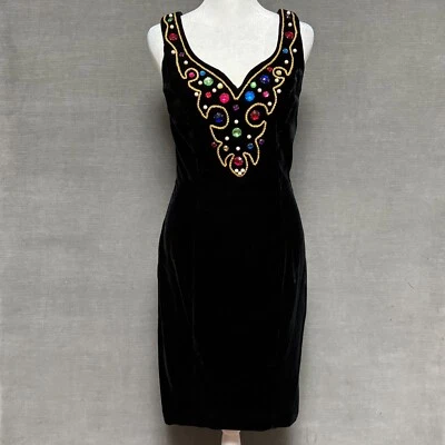 Vestido De Colección Karen Lucas Niki 4 Negro Terciopelo Años 90 80 Cóctel Baile de graduación Vaquera Occidental Foto 1 de 4