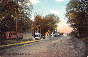 c.1910 Trolley Terminal Caldwell NJ Postkarte RR - Bild 1 von 2
