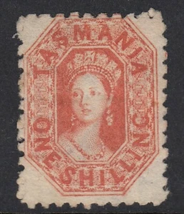 TASMANIA - 1863/71 PERF.10 "CHALON" 1/- VERMILION MINT NO GUM SG68 - Picture 1 of 2