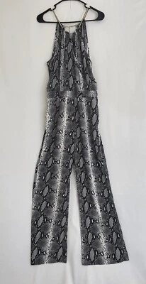 XOXO Romper Womens Size XL Black Snake Print Jumper Sleeveless Wide Leg Pockets - Image 1 of 4