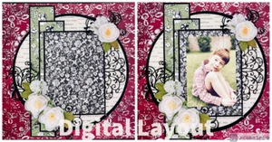 LAYOUT DIGITALE - Pagina album fiori e vortici barocchi rossi, bianchi e neri JPEG - Foto 1 di 5