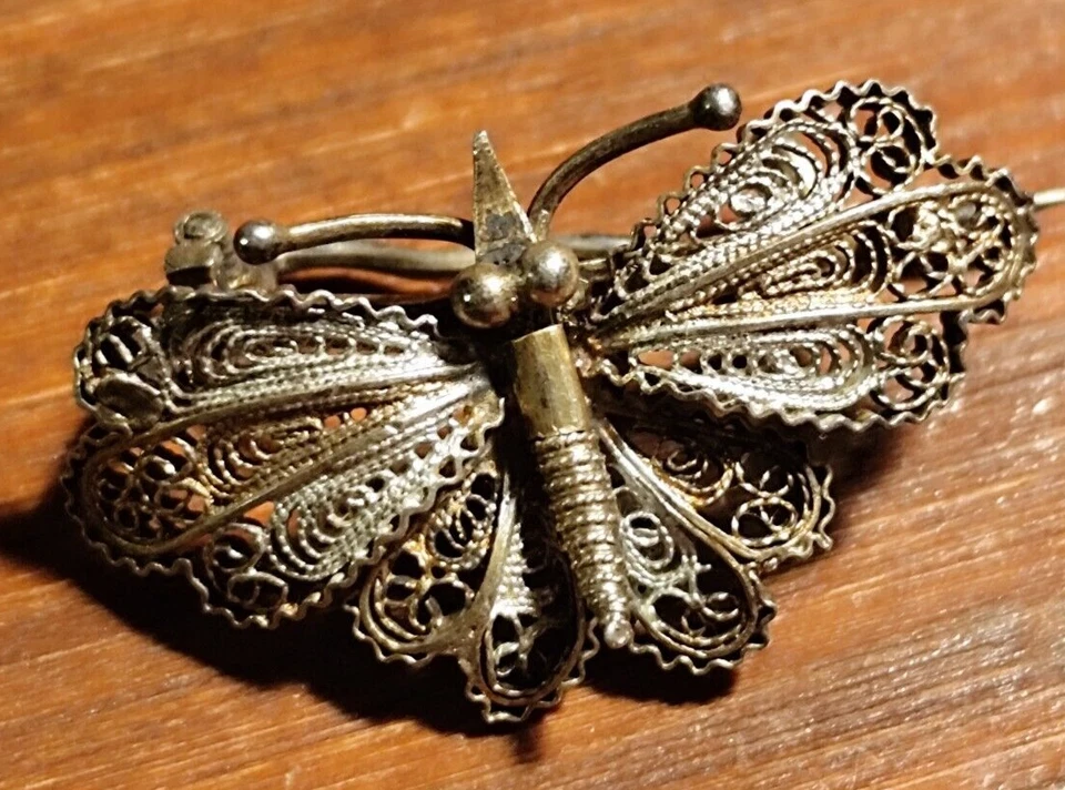Spilla vintage anni'50 farfalla filigrana argento 800 genova - Immagine 1 di 4