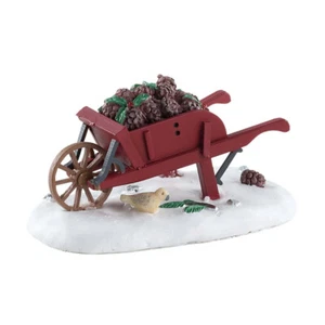 Lemax 2018 Wheelbarrow General Products #84365 Pinecones Bird Green Holly Leaves - Picture 1 of 3