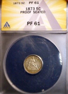 1873 ANACS PR61 Seated Half Dime PROOF Coin + Die Clash Error  NR - Image 1 of 4