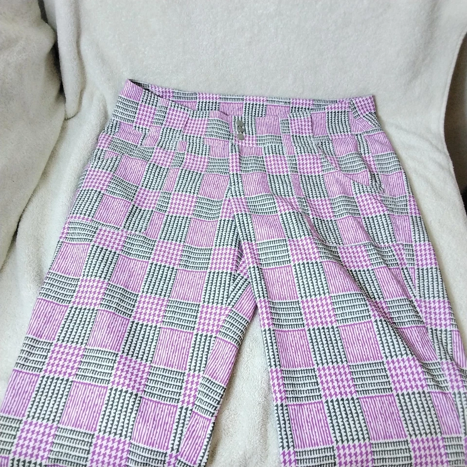 Pantalones de golf Jofit para mujer 4 rosa negro blanco a cuadros elásticos patrón retro Foto 1 de 4