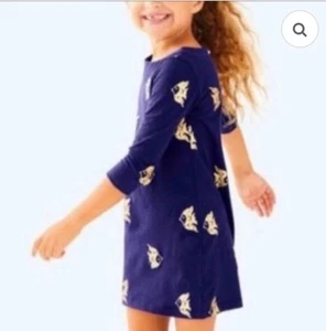 Lilly Pulitzer Girl’s Gold Foil Fish Shirt Dress Medium (6-7) - Picture 1 of 9