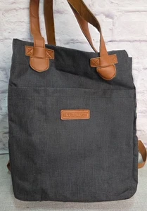 NWOT Prestige Grey & Brown Convertible Canvas Backpack Tote Bag - Picture 1 of 11