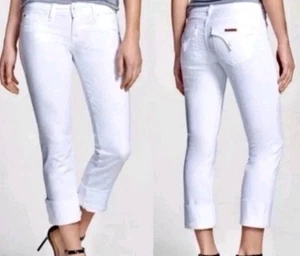 Hudson Damen Ginny Crop Straight Cuffed Leg Jeans Gr. 27 Weiß Pattentasche Denim - Bild 1 von 22