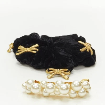 CHIC & PLUS ALEXANDRE ZOUARI gold bow velvet scrunchie SUN VIOLET pearl clip X2 - Image 1 of 4
