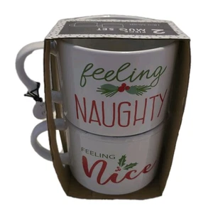 Boston Warehouse Set Of 2 Naughty Or Nice Stackable Holiday Christmas Mugs New - Picture 1 of 7