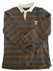 Vintage 90s Daniel Cremieux Rugby Polo Shirt Brown Striped Men’s L Crest Logo - Bild 1 von 10