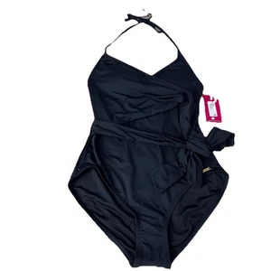 Traje de baño Vince Camuto $150 negro envolvente de una pieza para mujer talla 6 informal playa - Imagen 1 de 17