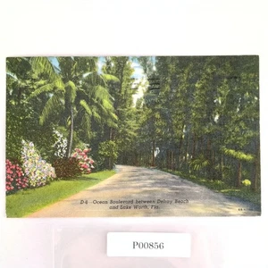 Ocean Boulevard Between Delray Beach & Lake Worth Florida 1940s Linen Postcard - Picture 1 of 2