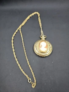 Vintage Max Factor Kamee Spiegel Puder Kompakt Anhänger Halskette, 28,5" - Bild 1 von 10