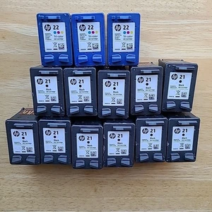 11 Genuine HP 21 Black & 3 Tri-Color Ink Cartridges EMPTY Never refilled - Picture 1 of 1