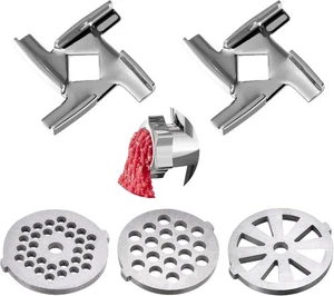 Stainless Steel Meat Grinder Plates & Blades: [Premium Food Grade] Silver  - Picture 1 of 7