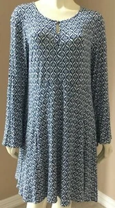 Xhilaration Long Bell Sleeves Fit & Flare Dress Rayon Dress~S~Blue & Cream~EUC - Picture 1 of 8