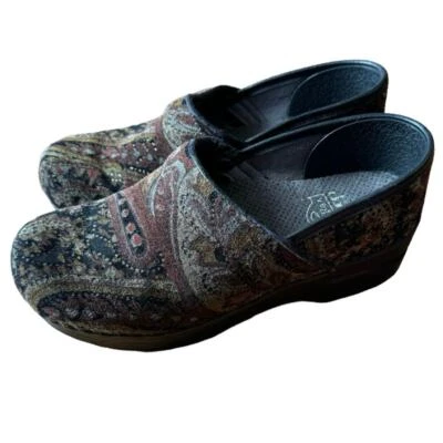 Dansko Vegan Velvet Paisley Clogs slip one black slip ons 36 5.5-6 purple floral - Image 1 of 4