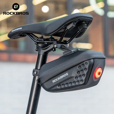 ROCKBROS Bolsa de sillín de asiento trasero de bicicleta impermeable Bolsa de asiento de ciclismo con luz trasera Foto 1 de 4