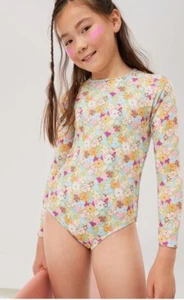 Roxy Girls 8/S Nostalgic Seaside Long Sleeve Textured Zip Up Swimsuit - Picture 1 of 7