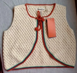 NWT Misha And Puff Pima Cotton, Hand Crocheted Cream Colored Vest Kids Size 6 7 - Picture 1 of 4