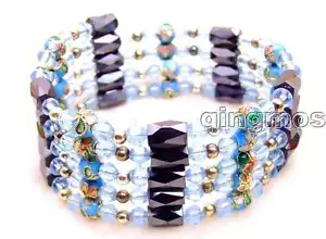 6mm Round Blue Cloisonne Hematite Magnetic Bracelet for Women 30" Long Necklace - Picture 1 of 3