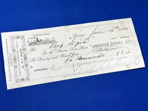 1864 Receipt Steamship AMERICAN EAGLE, Capt. W. Hinckley, Towing Vessel Charge - Picture 1 of 7