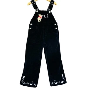 VINTAGE Disney Pooh Bear Black Overalls Kids Girls Size 5 Embroidered - Picture 1 of 11
