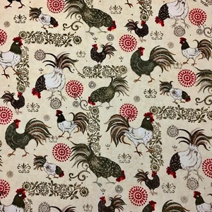 French Roosters Farm Country Animals Chickens Hens Sewing Quilting Fabric FQ - Picture 1 of 7