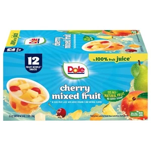 Dole Fruit Bowls Snacks Cherry Mixed Fruit in 100% Juice Snacks, 4oz 12 Total Cu - Picture 1 of 4