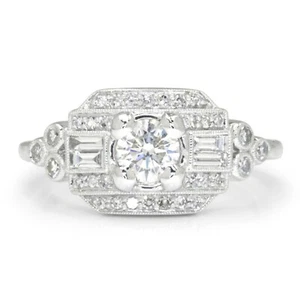 Vintage Reproduction Diamond Engagement Ring with Accents 14K .78ctw - Picture 1 of 7