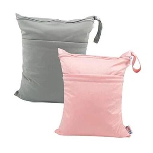 2pcs Cloth Diaper Wet Dry Bags Waterproof Reusable with Two 02grey & pink - Picture 1 of 7